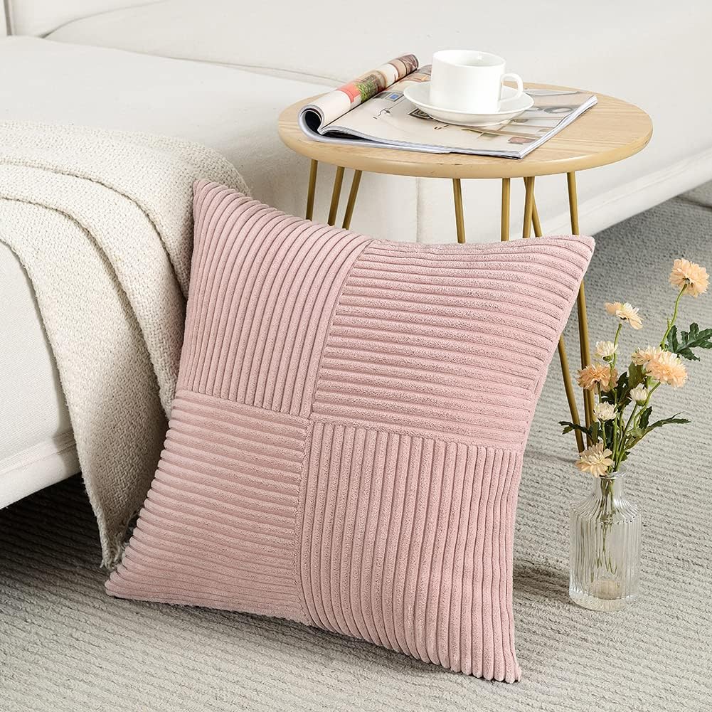 2 Federe Per Cuscini Quadrate In Velluto A Coste Morbide - Rosa, 40x40 Cm - Decorazione Divano E Letto