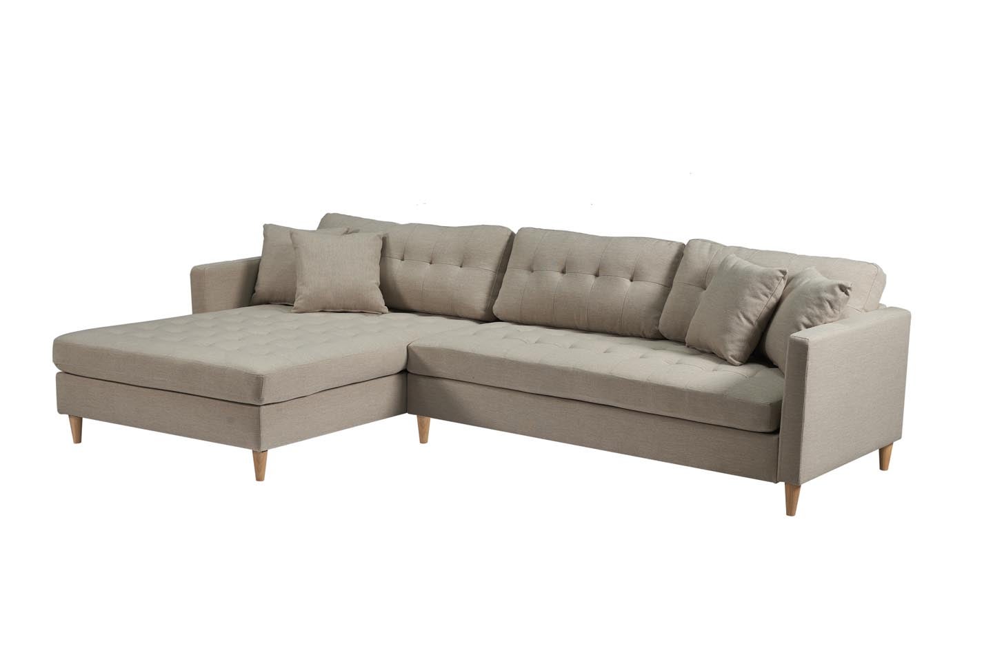 Marino Deluxe sofa szezląg prawy lub lewy z poduszkami tkanina kolor piaskowy.