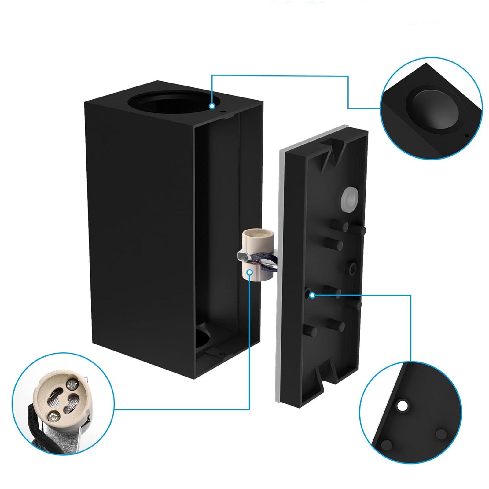 Applique LED noire rectangulaire double lampe GU10 Applique jardin entrée IP65 COULEUR NOIRE - 6