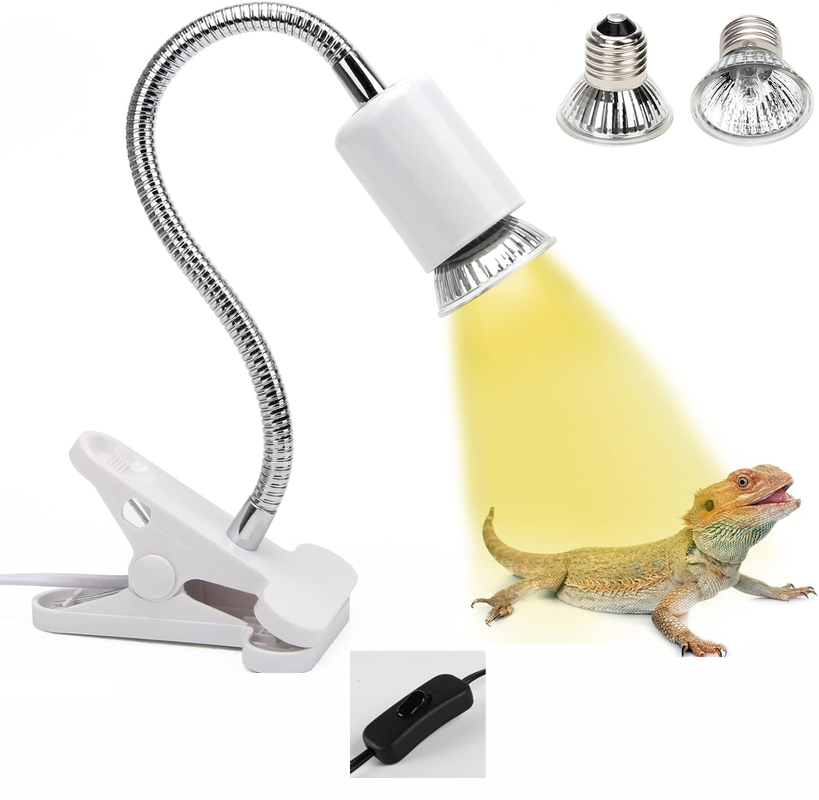 Lampa grzewcza Turtle, z 2 żarówkami halogenowymi UVA-UVB 50 W, dla gadów i płazów, biała