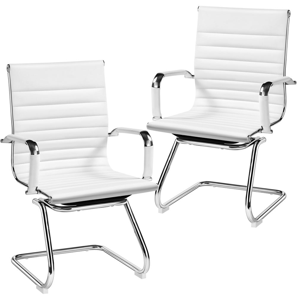 Lot De 2 Chaises Visiteur Yaheetech - Fauteuil Salon Rembourré Similicuir Noir Pour Bureau Et Salle D'Attente