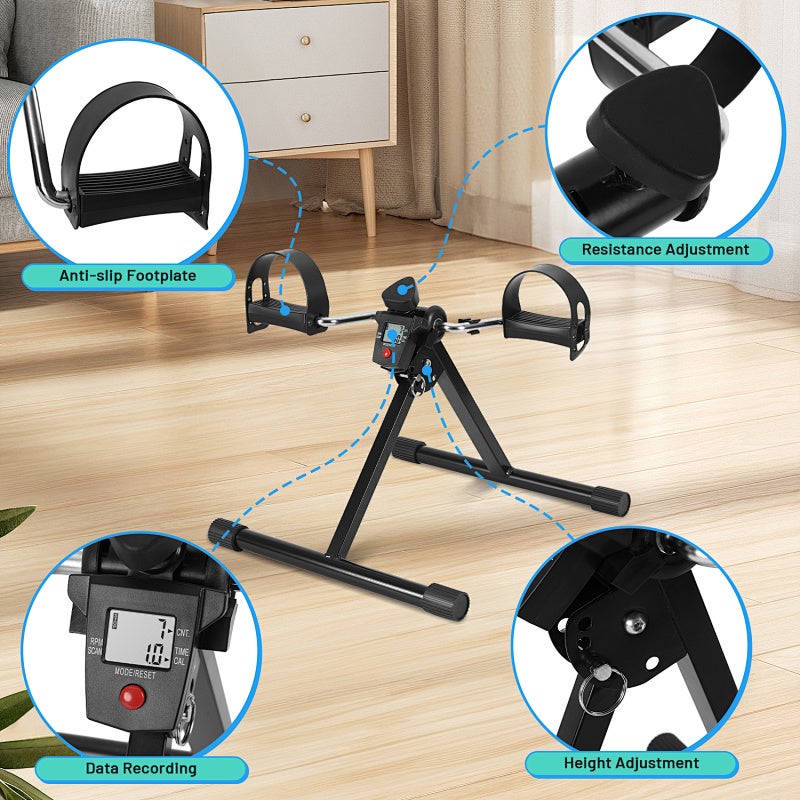 Mini bicicleta estática dobrável com pedais - - Para treinar pernas e braços - Musculação Preto - 4