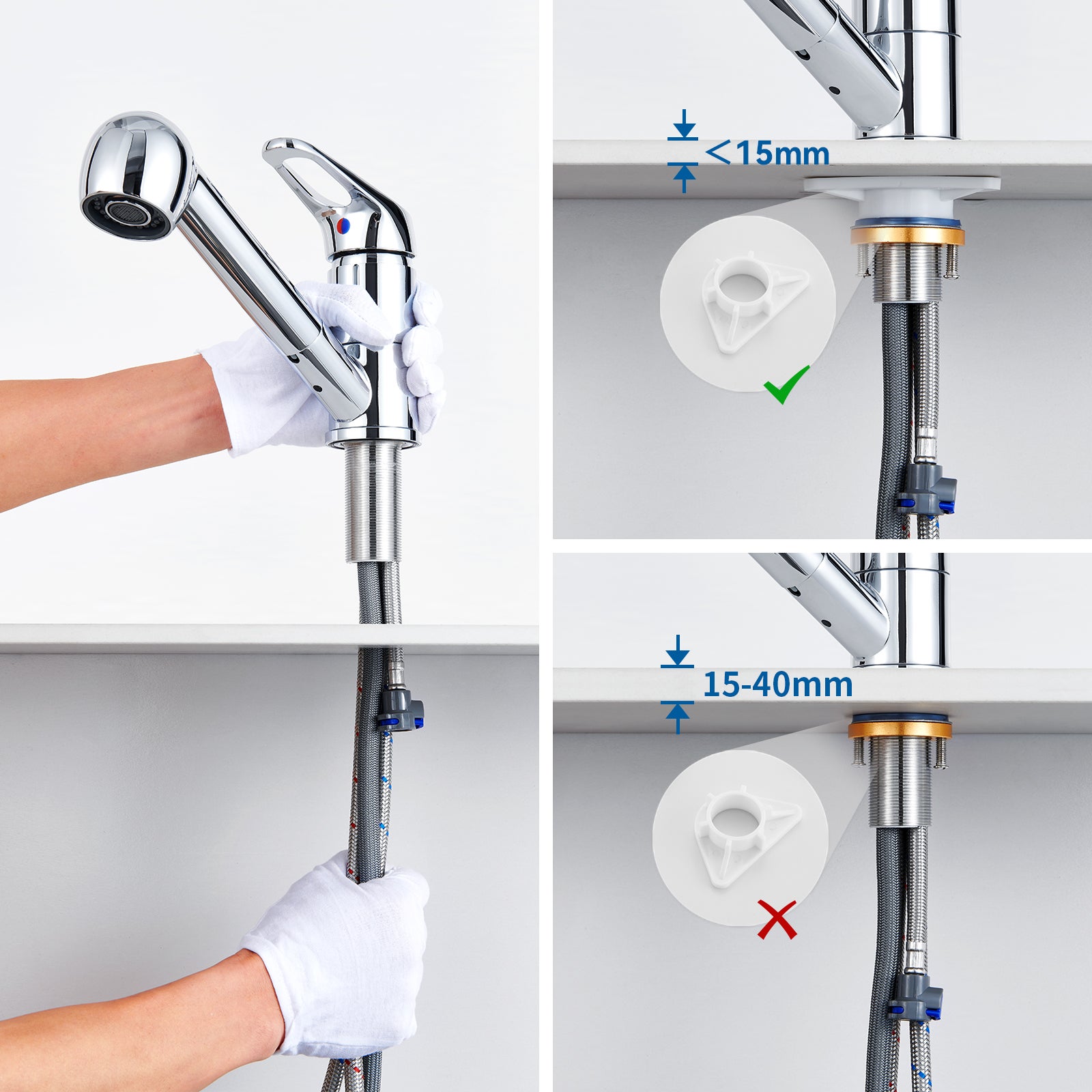 Rubinetto cucina doccetta estraibile,Miscelatore cucina in acciaio inossidabile con doccetta 2 modalità Jet, becco basso, PivoTanto 360°,cromata - 8
