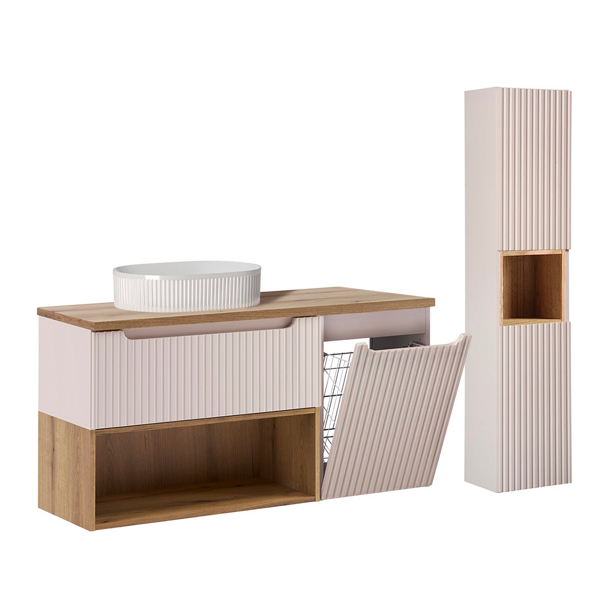 Conjunto de lavabo individual de 120 cm con cesto para ropa sucia y ...