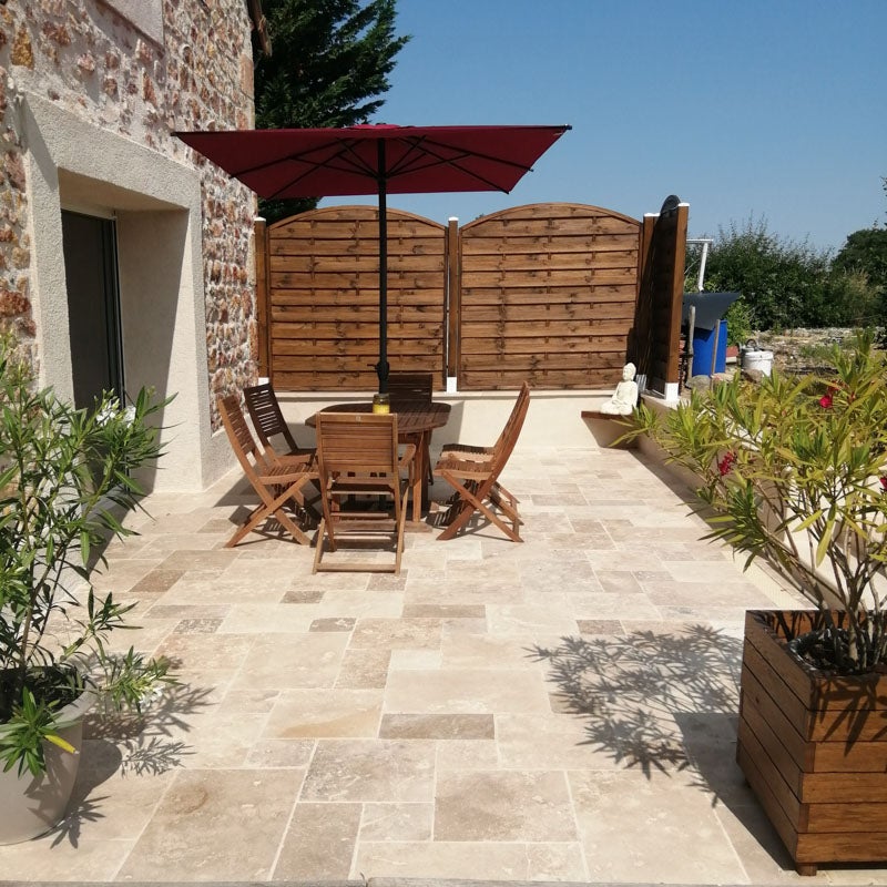 Carrelage en travertin deuxième choix - Opus : 4 formats, 1,2 cm - Vendu en lot de 0.74 m² - 8