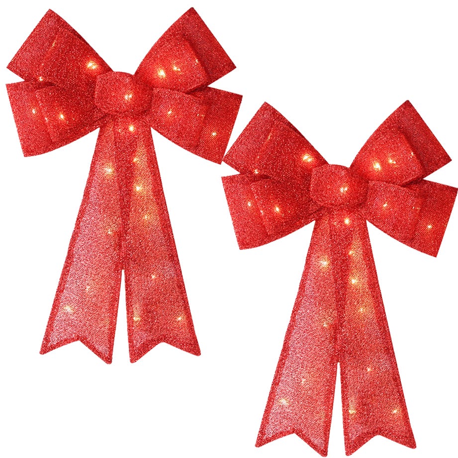 Lazo Navideño Grande De Lino Para árbol - Estampado De Renos Y árboles, Decoración Reutilizable