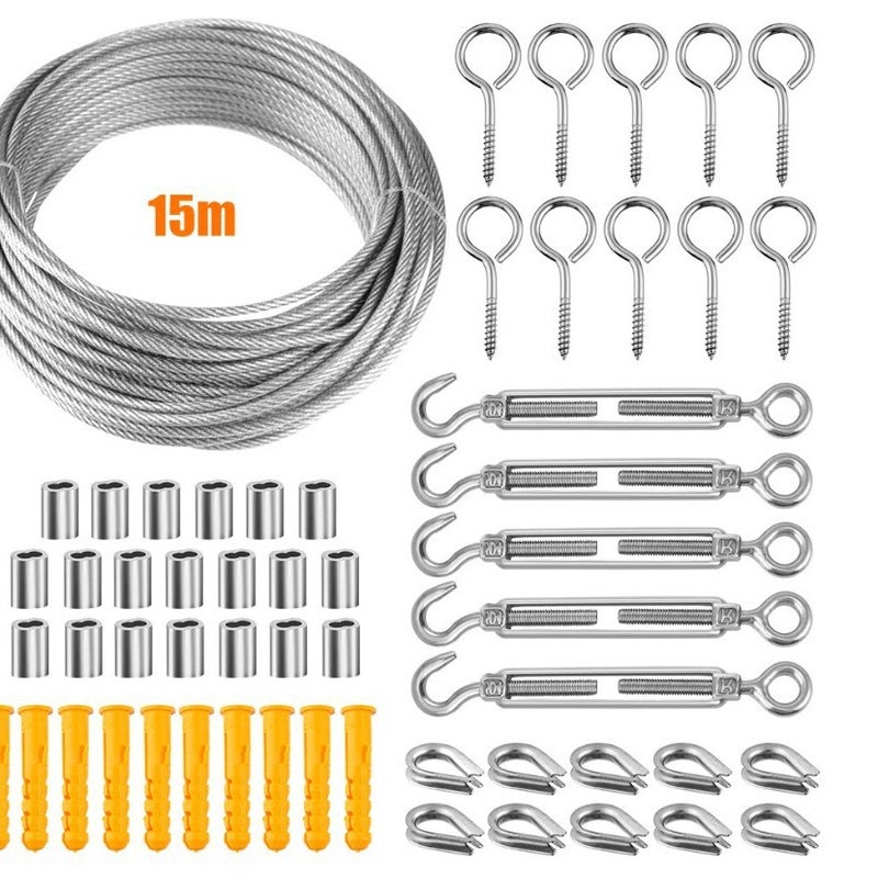 Linka ze stali nierdzewnej, linka do zawieszania ze stali nierdzewnej, zewnętrzna linka do prania, kabel metalowy zewnętrzny (15M)