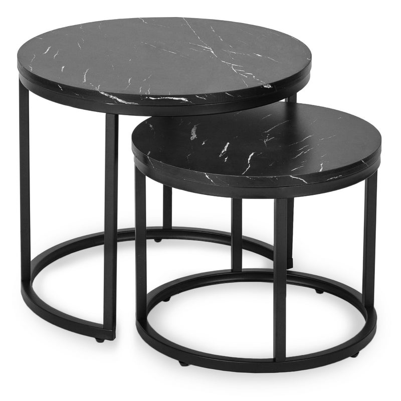 Zestaw Stolik Kawowy Okrągły 2w1 Ława Do Salonu Loft Czarny Marmur MAURO