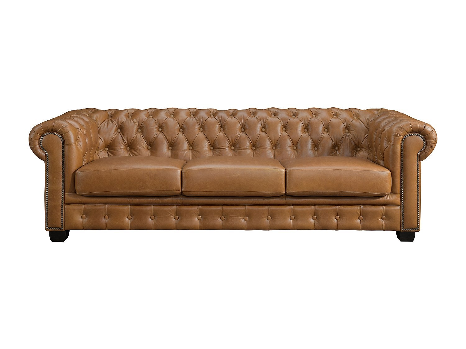 Canapé chesterfield 4 places BRENTON 100% cuir de buffle premium - Caramel vintage - 2