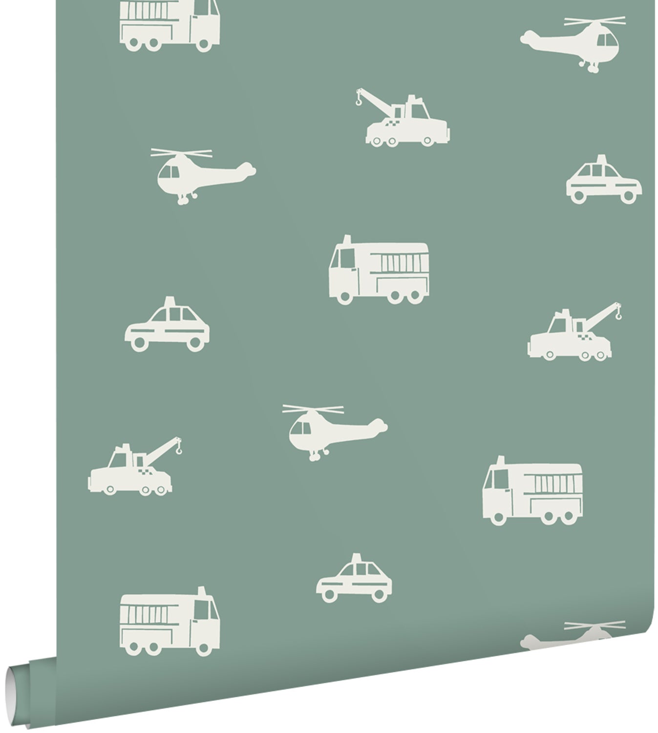 Tapeta samochody, wozy strażackie, helikoptery i dźwigi szaro-niebieskim - 53 cm x 10.05 m - ESTAHOME