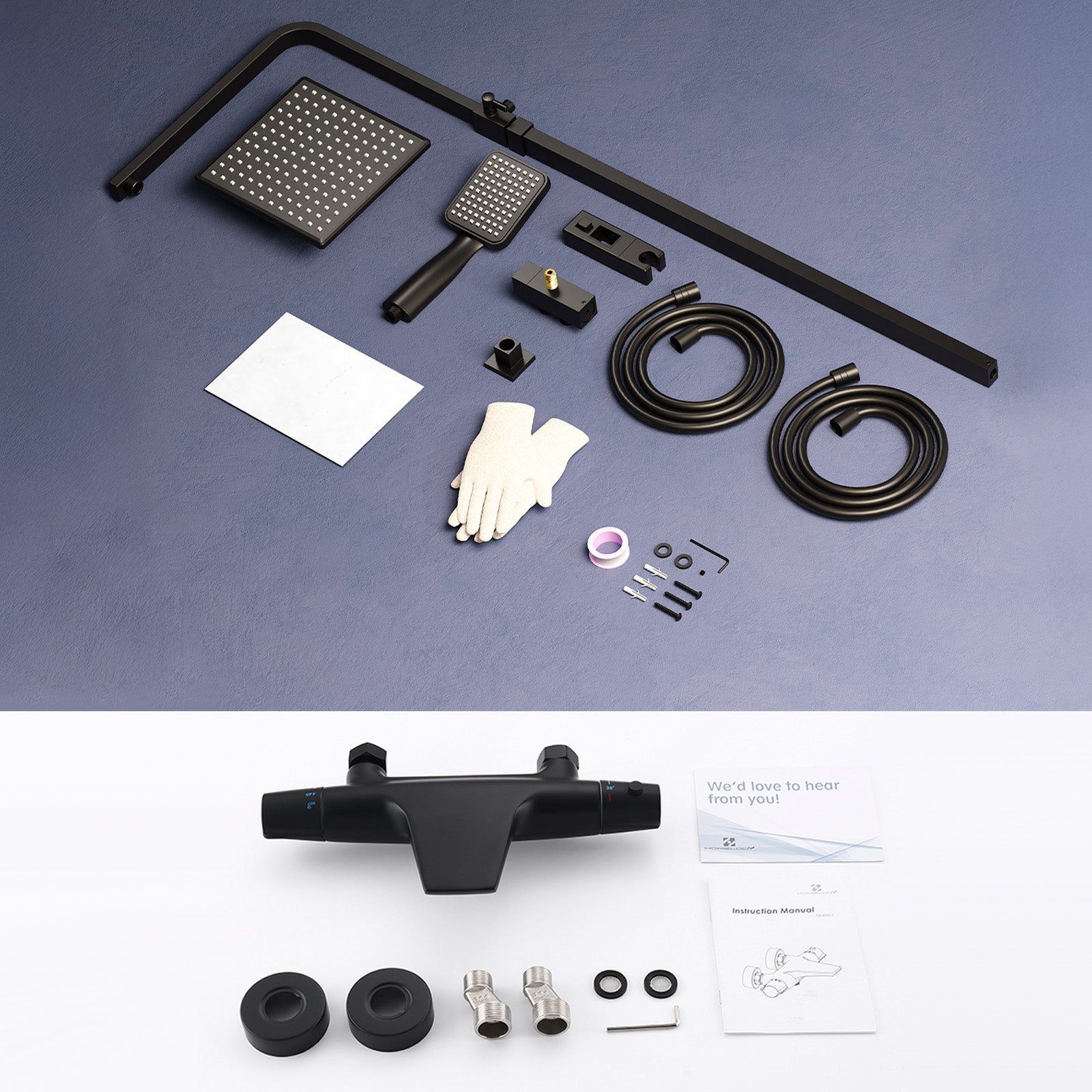 Colonne de Douche Noir avec Mitigeur Thermostatique Cascade, Ensemble Douche en Laiton pour Baignoire, Hauteur Réglable Sans Percement Supplémentaire - 9