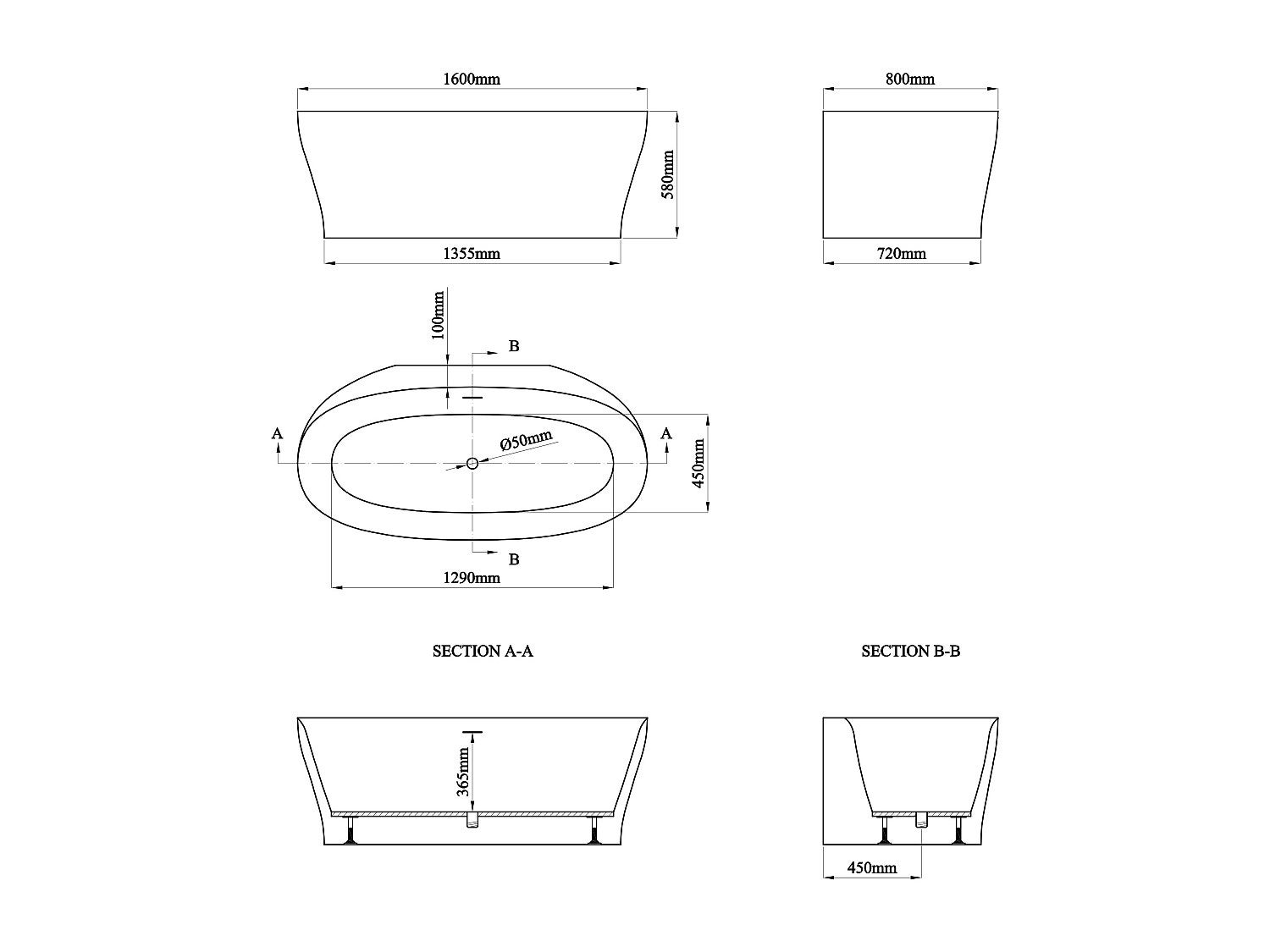 Baignoire îlot - 160 x 74 x 60 cm - Blanc mat - 234 L - CALDRIA - 6