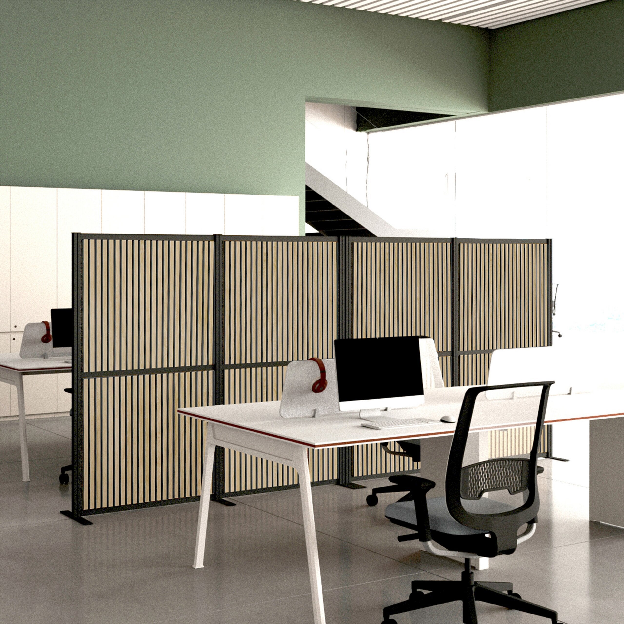 Ścianka akustyczna / ścianka działowa FLEXMIUT MODUL 167x192 PET brązowa / czarna hjh OFFICE - 3