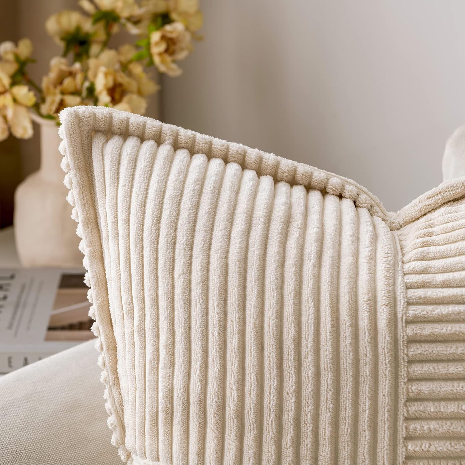 Housse Coussin Canapé 45x45 Taie Oreiller Lot de 2 en Velours Côtelé Beige à Motif Croisé Decoration Chambre Salon - 4