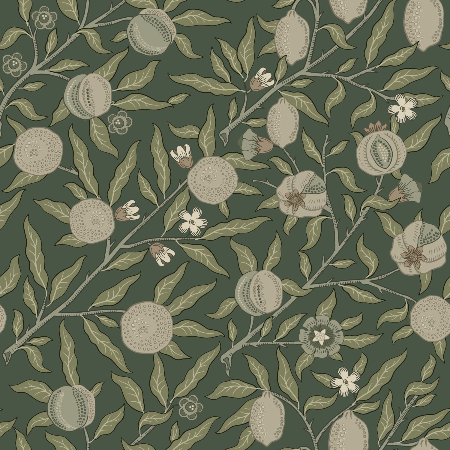 Papier peint des fruits et des feuilles exotiques vert foncé et taupe - 50 x 900 cm - ESTAhome - 9