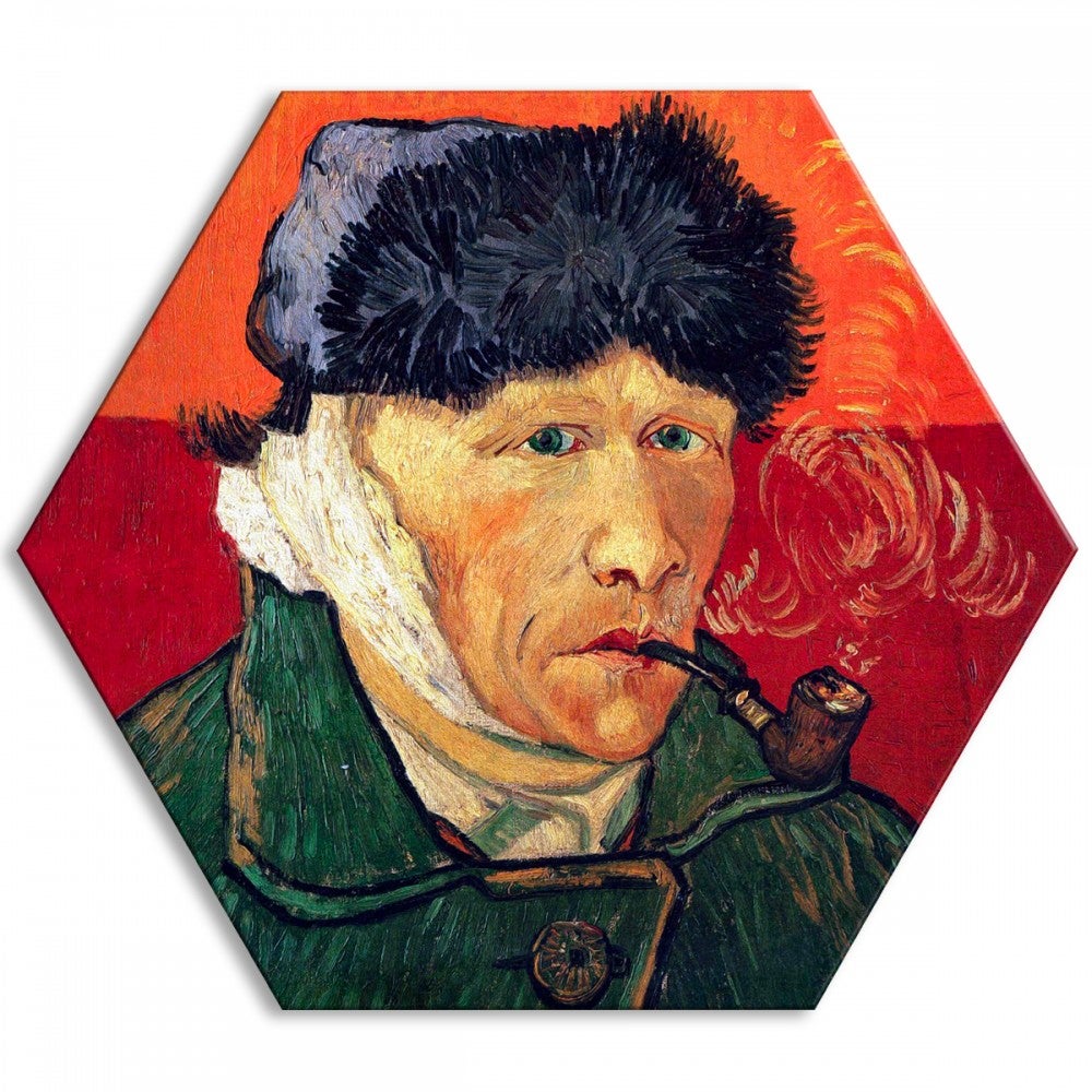 VAN GOGH - AUTOPORTRET Z ZABANDOWANYM UCHEM - Płótno sześciokątne - Wydruk na płótnie oprawiony w ramę PCV 120x120 cm