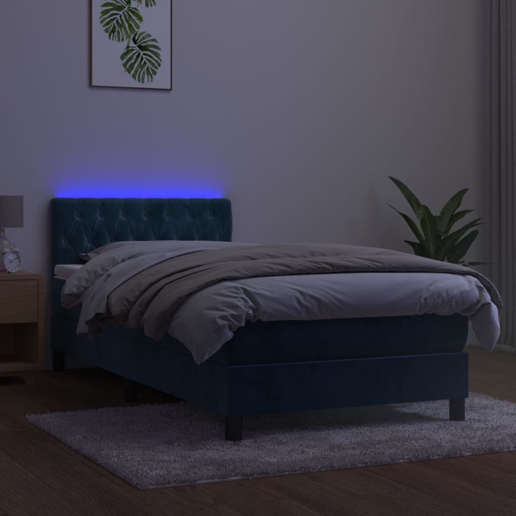 Sommier à lattes de lit avec matelas LED Bleu foncé 100x200 cm - 4