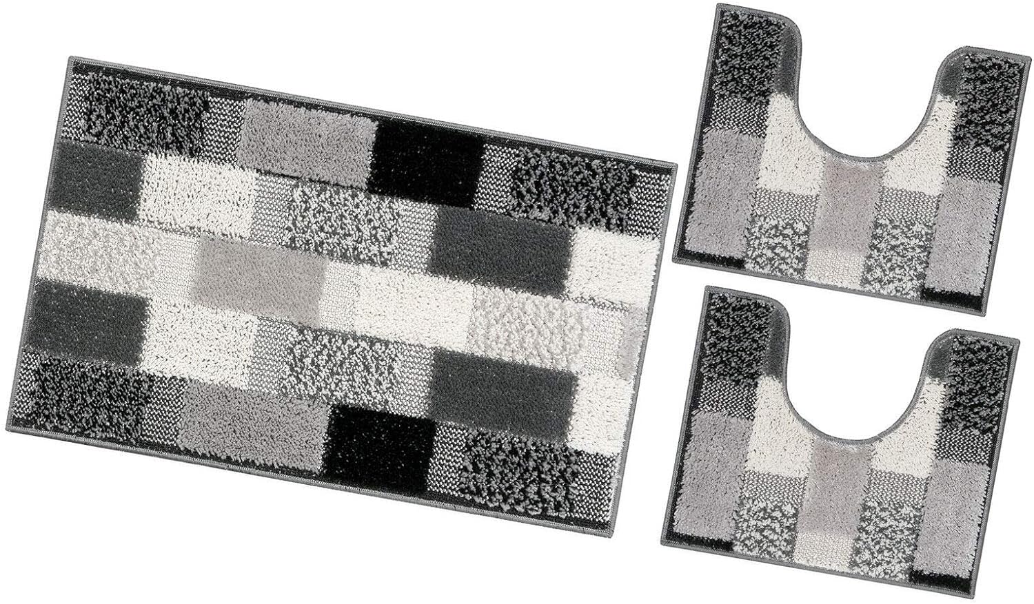 Zestaw 3 Szarych Dywaników łazienkowych Girowater Miękki Chłonny Antypoślizgowy