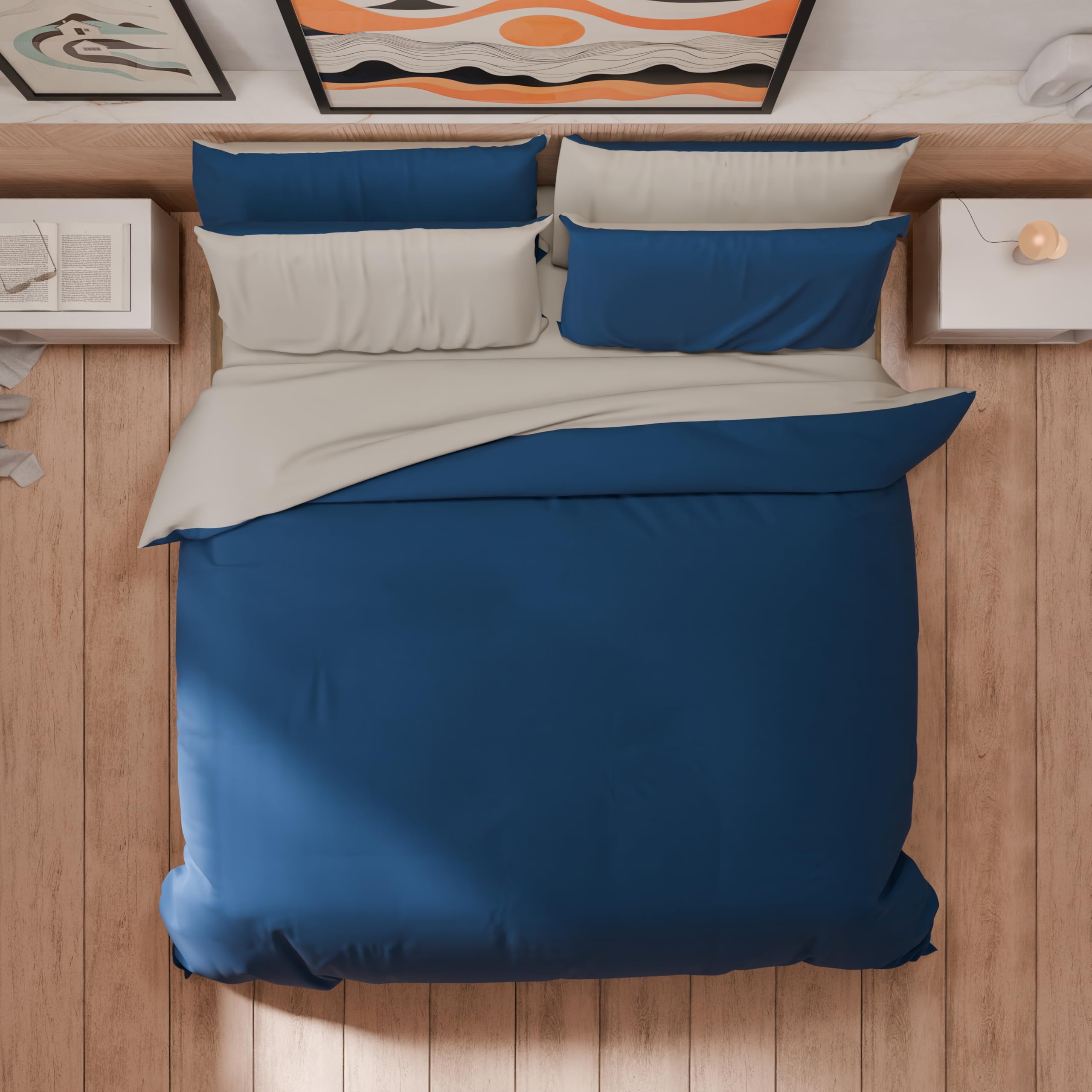 HLC.ME Benji Set Copripiumino 3 Pezzi Letto Matrimoniale – Blu Navy – Morbida Microfibra Con Motivo Trapuntato
