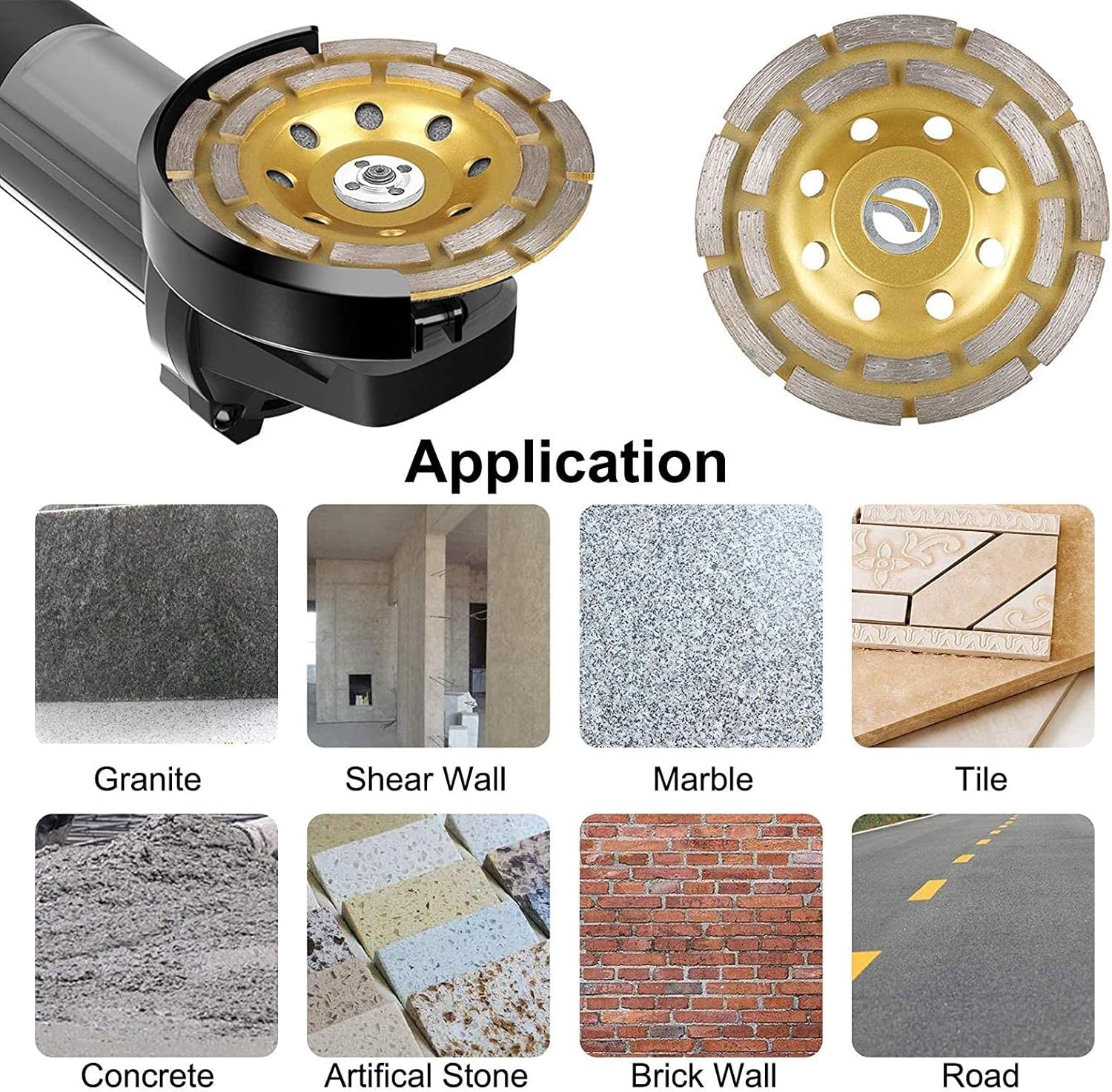 Meule boisseau diamantée à usage général de 125 mm pour béton et pierre - Double rangée, montage de 22,2 mm - 4