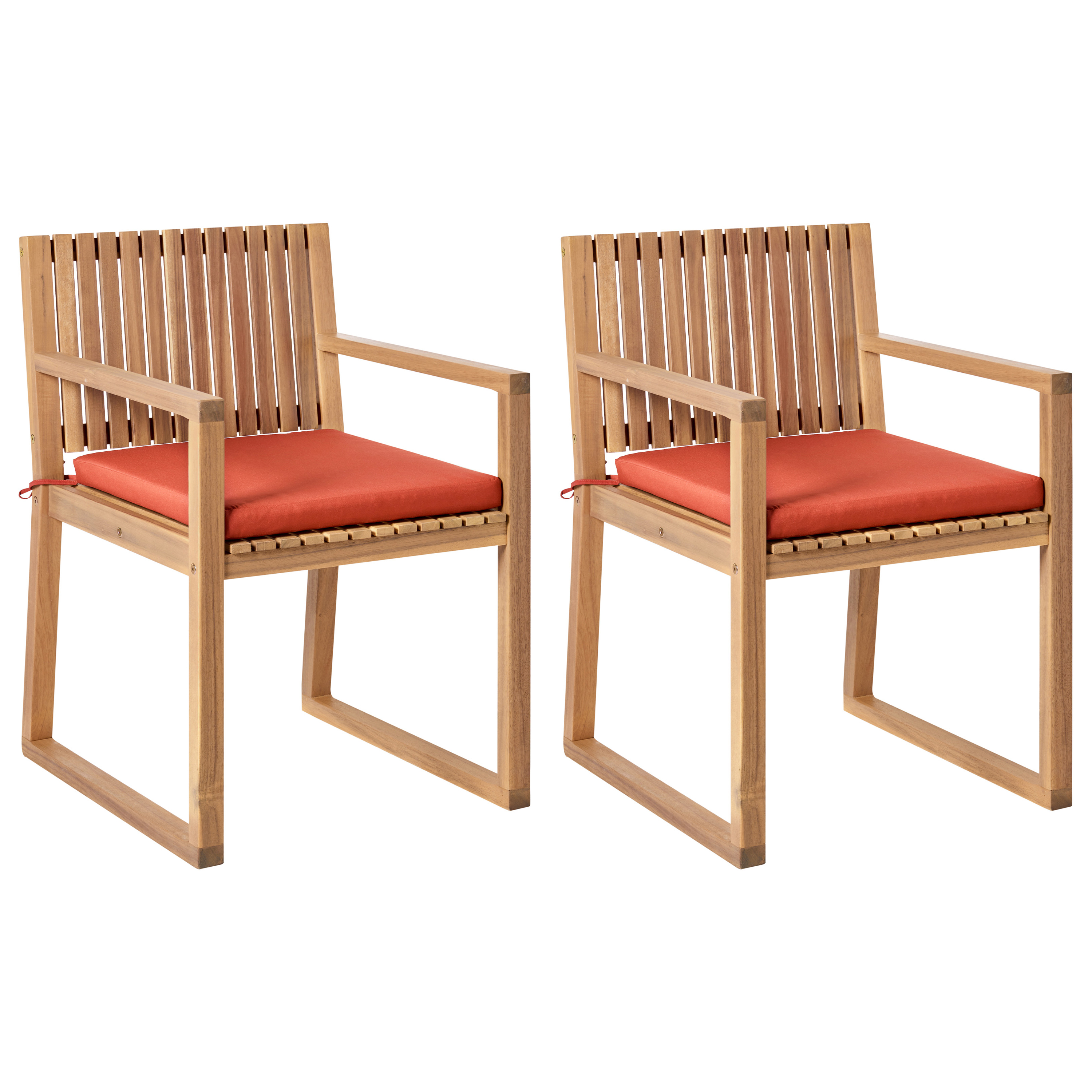 Set de 2 scaune de grădină cu perne SASSARI PREMIUM Lemn de acacia certificat Roșu 2buc