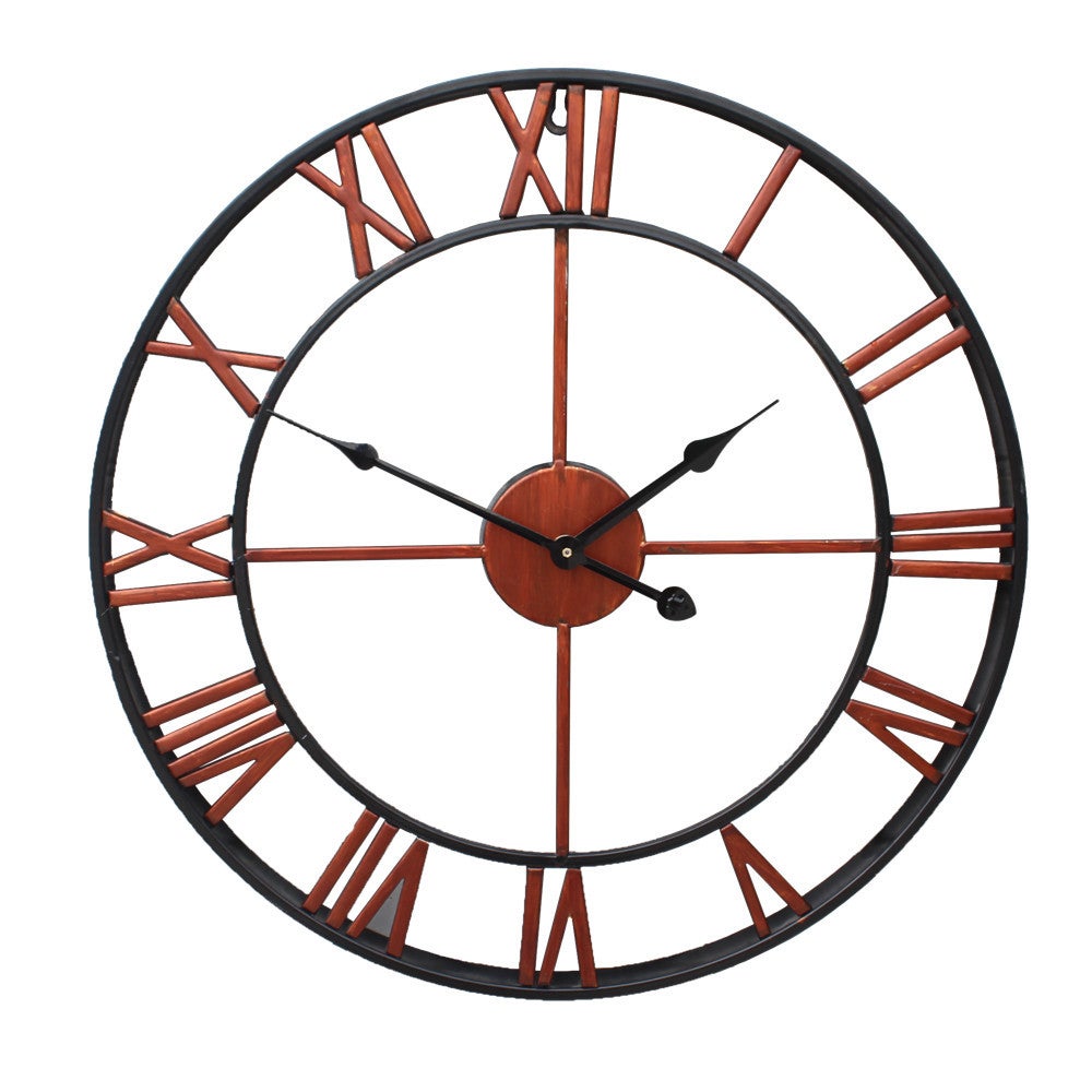 Zegar ogrodowy naścienny, duży zegar ogrodowy z cyframi rzymskimi, kute żelazo, 45 cm (miedź)