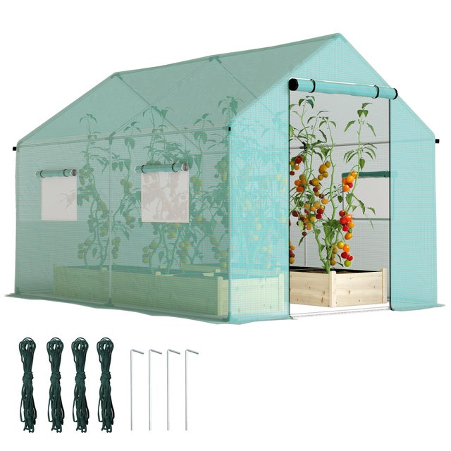 Serre de jardin tunnel - Outsunny - 2x3m 6m² avec porte enroulable 4 fenêtres acier galvanisé - PE - vert