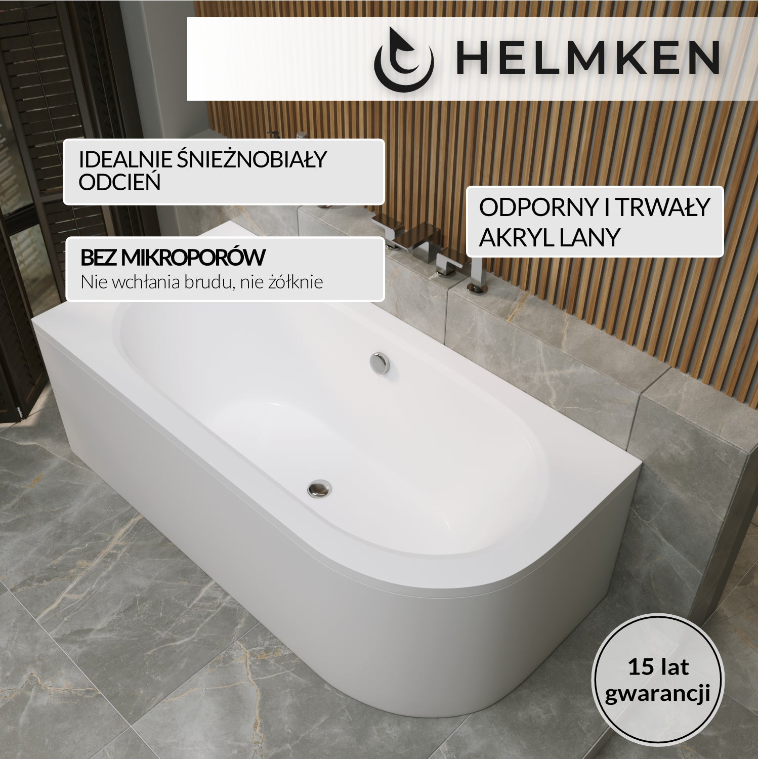 Wanna akrylowa Helmken Marbella Lux 180 x 80 Lewa + Panel biały + Nóżki / 23092008Z