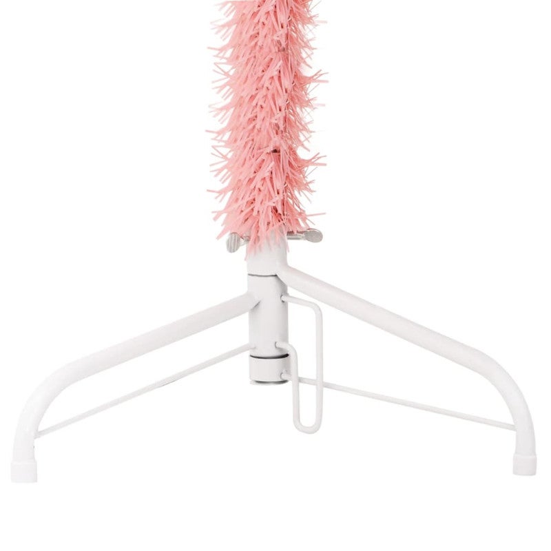 Albero Natale Artificiale Sottile a Metà e Supporto Rosa 120 cm vidaXL - 6