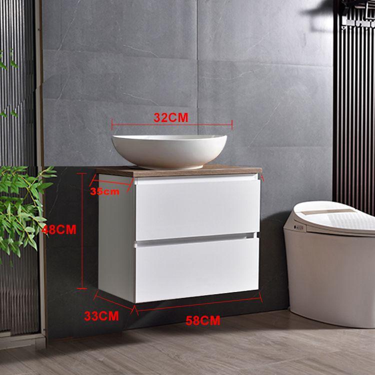 Conjunto Móvel de Casa de Banho profundidade reduzida 58x33x48 cm Branco e bancada de madeira com Lavatório de pousar - 5