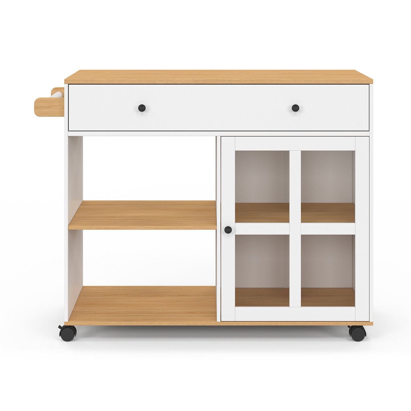 Desserte de cuisine ACHILLE XXL avec étagère et placard vitré bois et blanc L.100 CM - 3