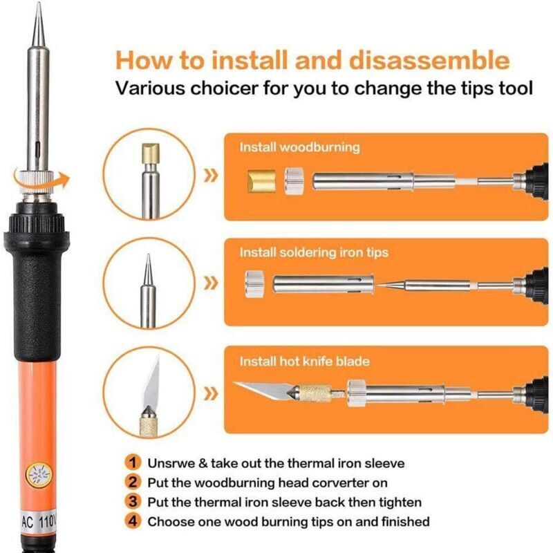 Pyrograveur Sur Bois, Kit de Combustion du Bois, 60W avec Contrôle de La Température, Stylo à Bois, Outils de Gravure, Conseils de Gravure Sur Bois - 2