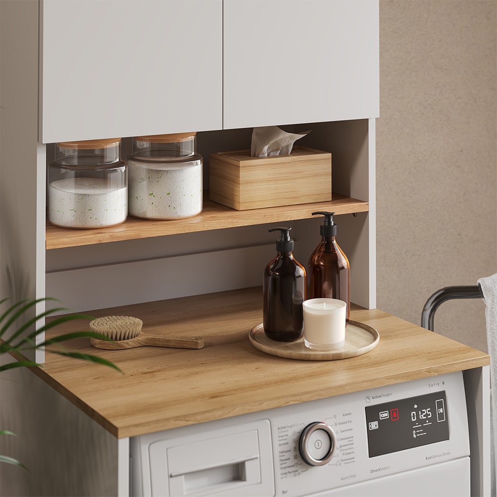 Vicco armadietto coprilavatrice Viktor, Bianco/Artisan, 68 x 88.2 cm 2 parti con ripiano - 4