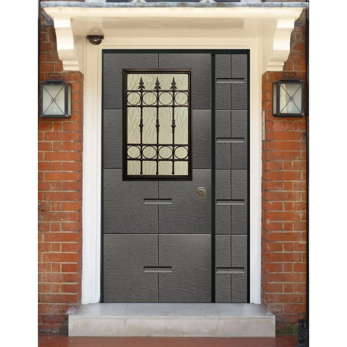 Porta Blindata due Ante con Vetro Pannello da Esterno Inserti in Alluminio - 6