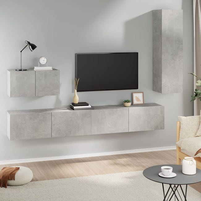 Generico Mobili TV a Muro con LED 4pz Grigio Cemento Legno Multistrato,kangqiling3216821 Generico Mobili TV a Muro con LED 4pz Grigio Cemento Legno Multistrato,kangqiling3216821