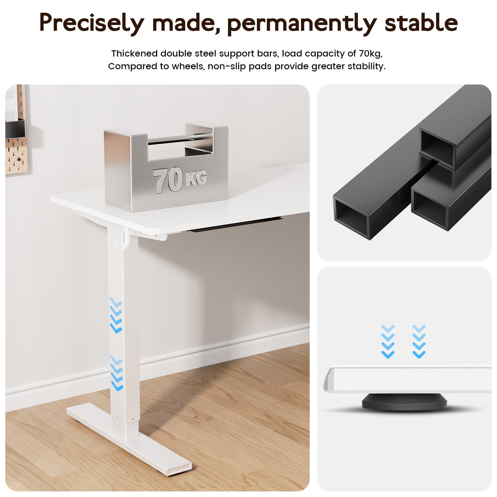 Scrivania elettrica regolabile 60x140 cm, Altezza 70-117 cm, Funzione memoria, Ritorno in caso di resistenza, Modalità risparmio energetico. - 4