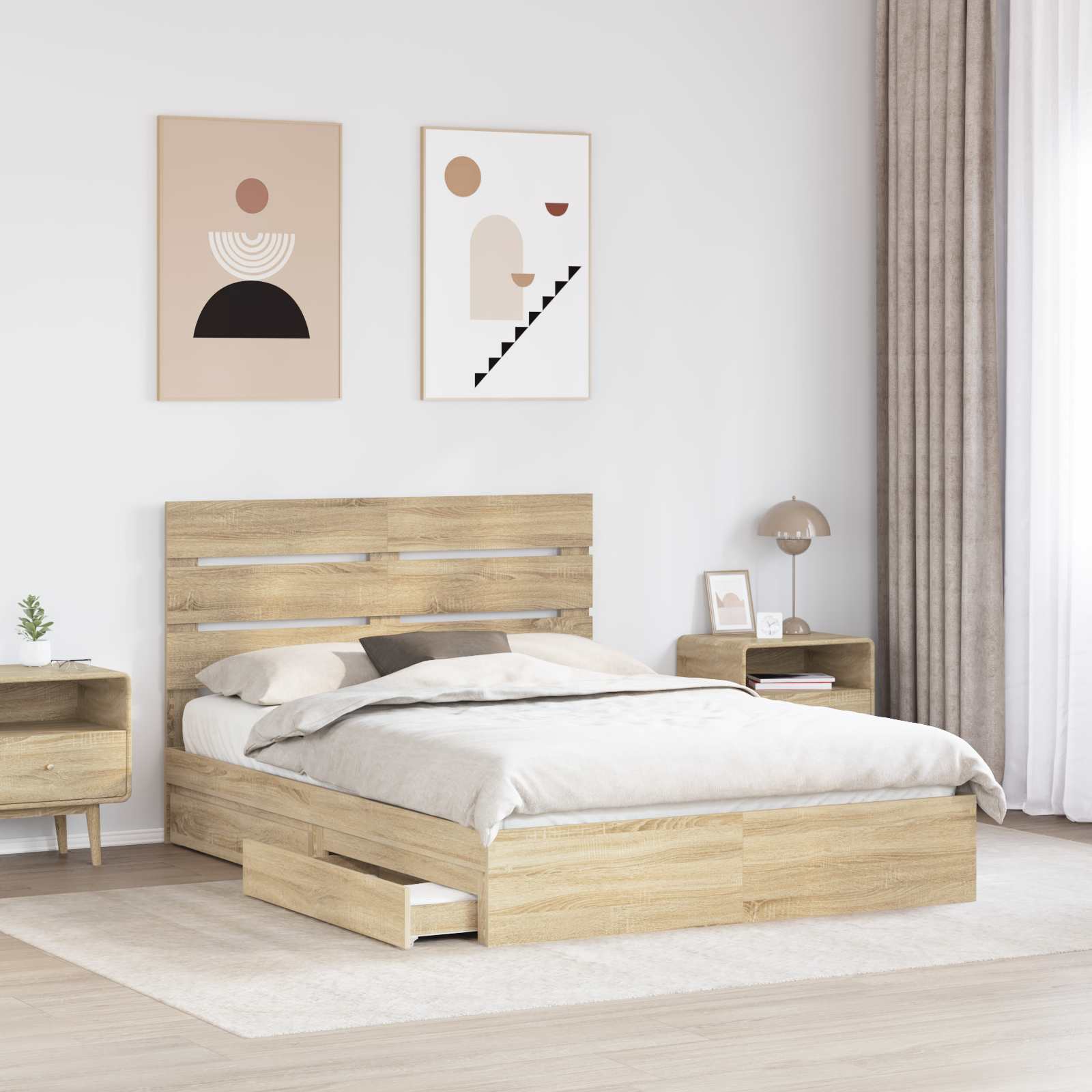 Lit de Rangement Chêne 140 x 190 cm Bois d'ingénierie - 3