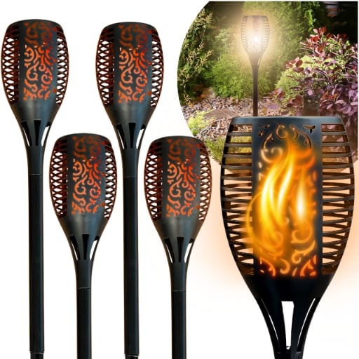 Zestaw 4 Lamp Solarnych LED 96 Efekt Płomienia Ogrodowe Latarnie Pochodnie Wbijane