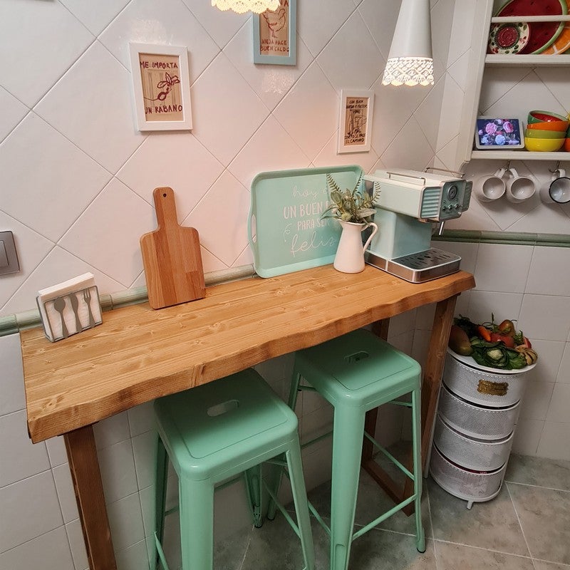 BLENOM Table console o table de hall d'entrée en bois massif durable bord irrégulier Bare 60x33-35x91cm Noyer OM - 4