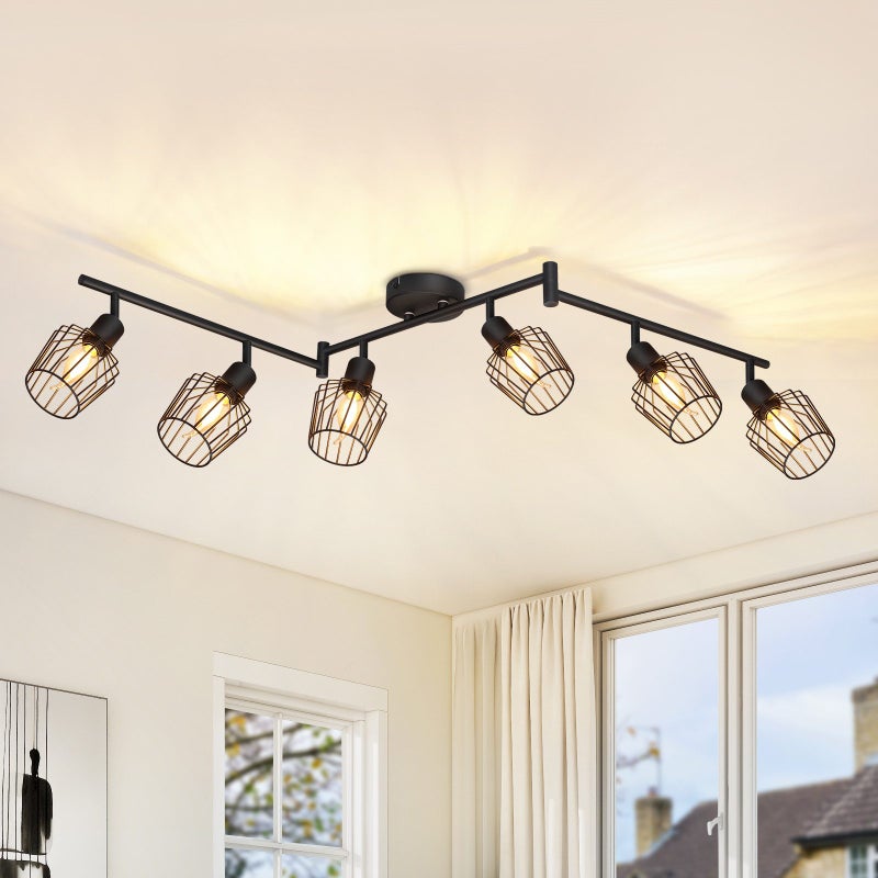 NETTLIFE Lampa sufitowa E14 6 płomieni czarny punktowy sufitowy przemysłowy Reflektorowa LED obrotowy 350° z możliwością ściemniania