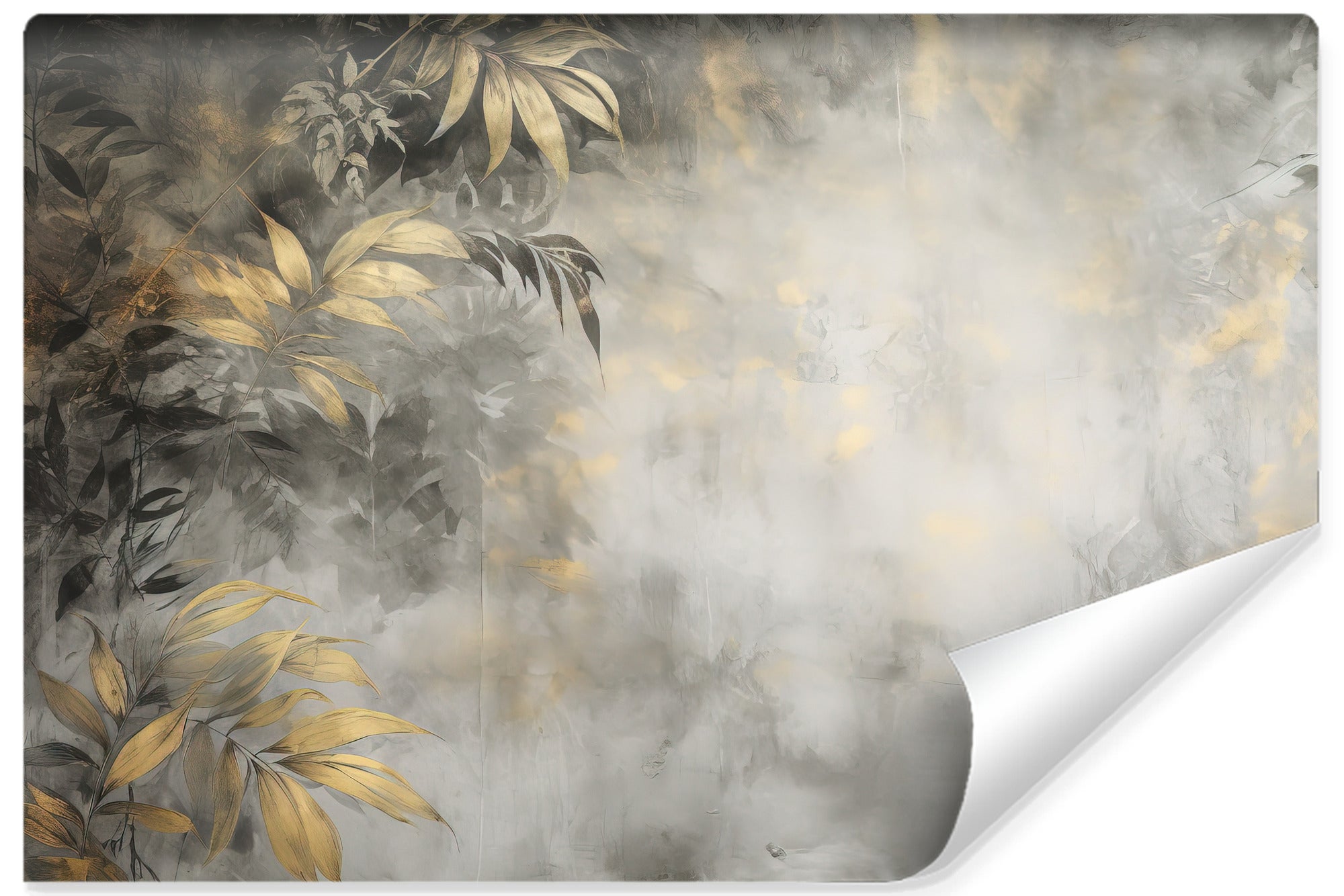Papel pintado no tejido hojas tropicales de hormigón para dormitorio 300cm x 210cm