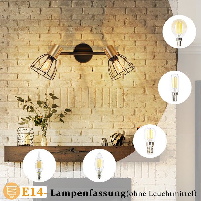 Kinkiet wewnętrzny Nettlife, lampa ścienna w stylu vintage, gniazdo E14, czarny, obrotowy o 350°, metalowy, z 2 żarówkami (żarówki nie są dołączone) - 2