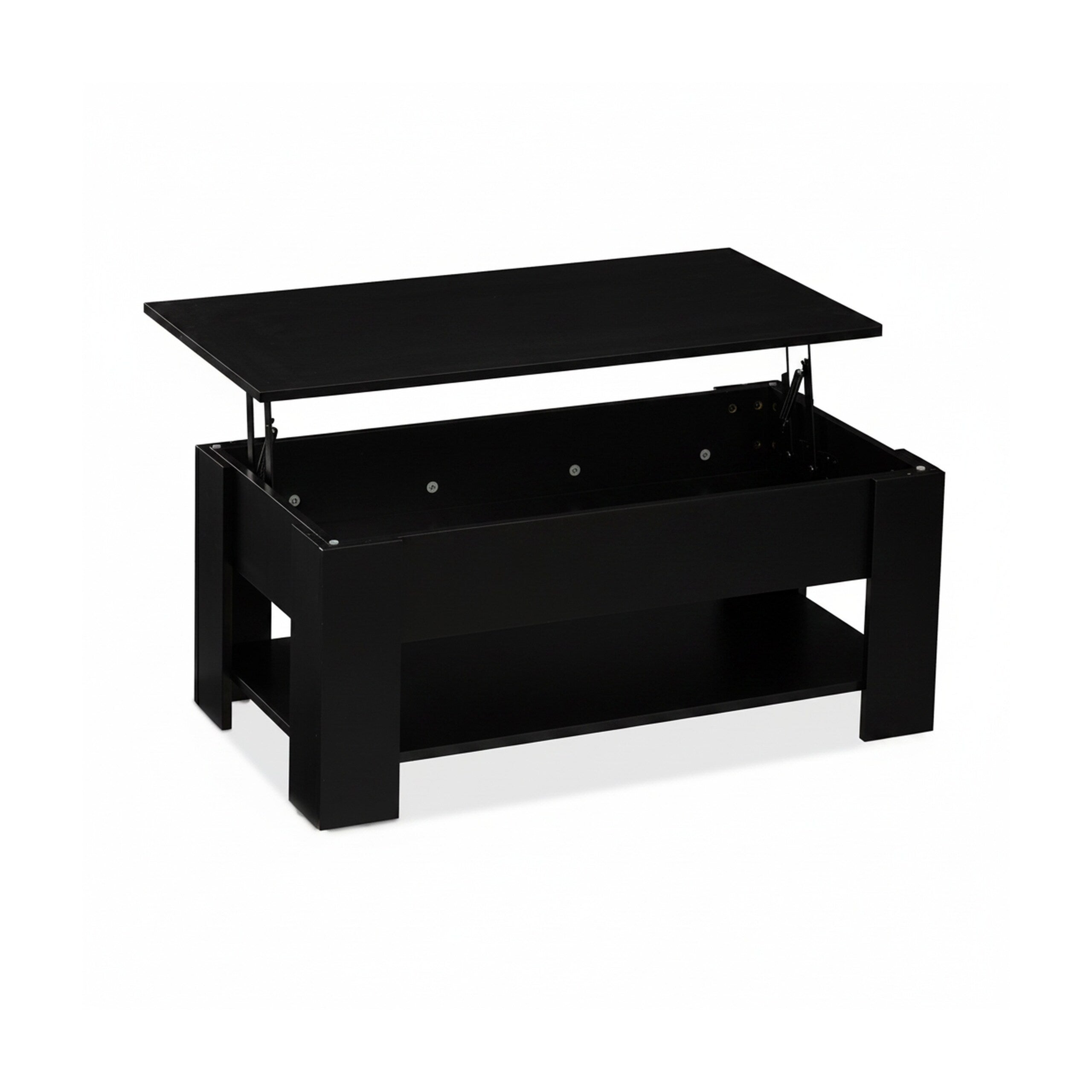 Mesa de centro, ajustável, HBD: 42x98x50 cm, mesa de estar com espaço de arrumação, superfície extra, preta, Relaxdays - 8