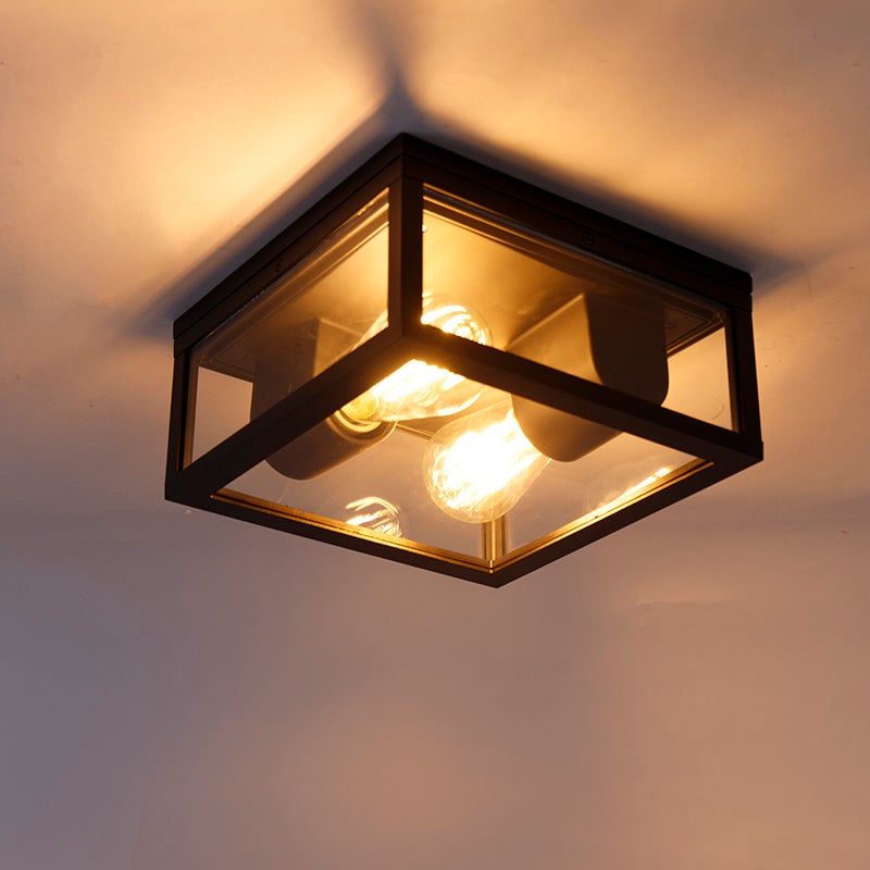 Qazqa design plafonnier extérieure, lumière plafond pour jardin - Charlois - noir, max. 40w, e27, 24cm, IP44, carré, à 2 - 9
