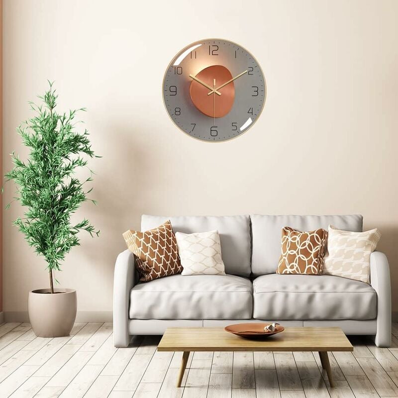 Moderne Horloge Murale Silencieuse, Horloge Murale Digitale de 30 cm Pendule Murale Ronde Numérique à Quartz, Adaptée au Salon (Doré) - 4