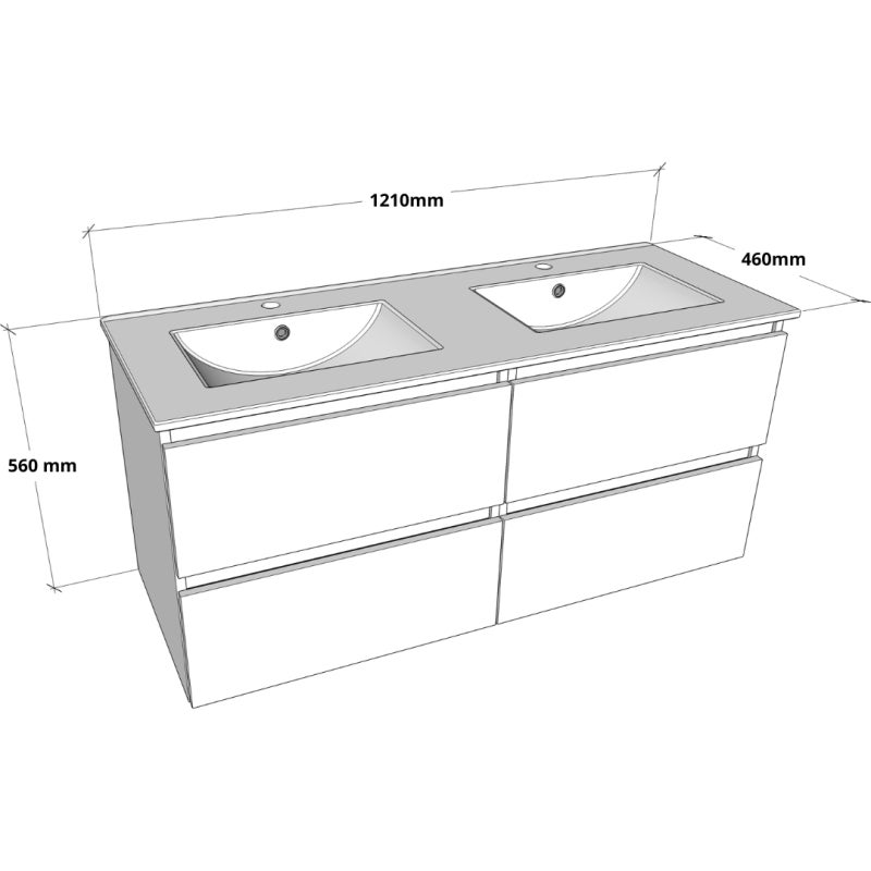 Meuble salle de bain 120 cm - Double vasque céramique - Vert mat - A suspendre - Karaib 2 - 3