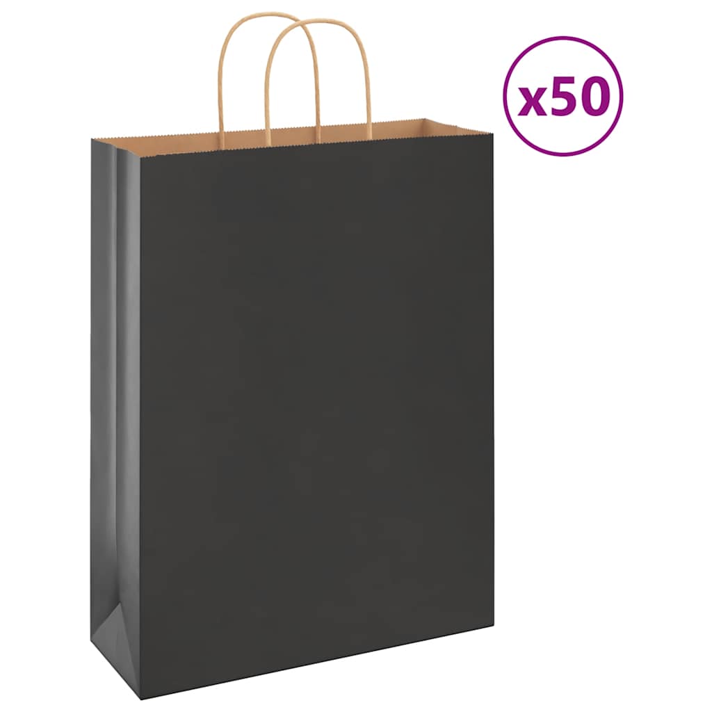 Oikss Confezione da 50 sacchetti regalo di carta medi con manici sfusi, 20 x 4,75 x 30 cm, per feste di compleanno, per la spesa al dettaglio, per affari, per progetti artigianali