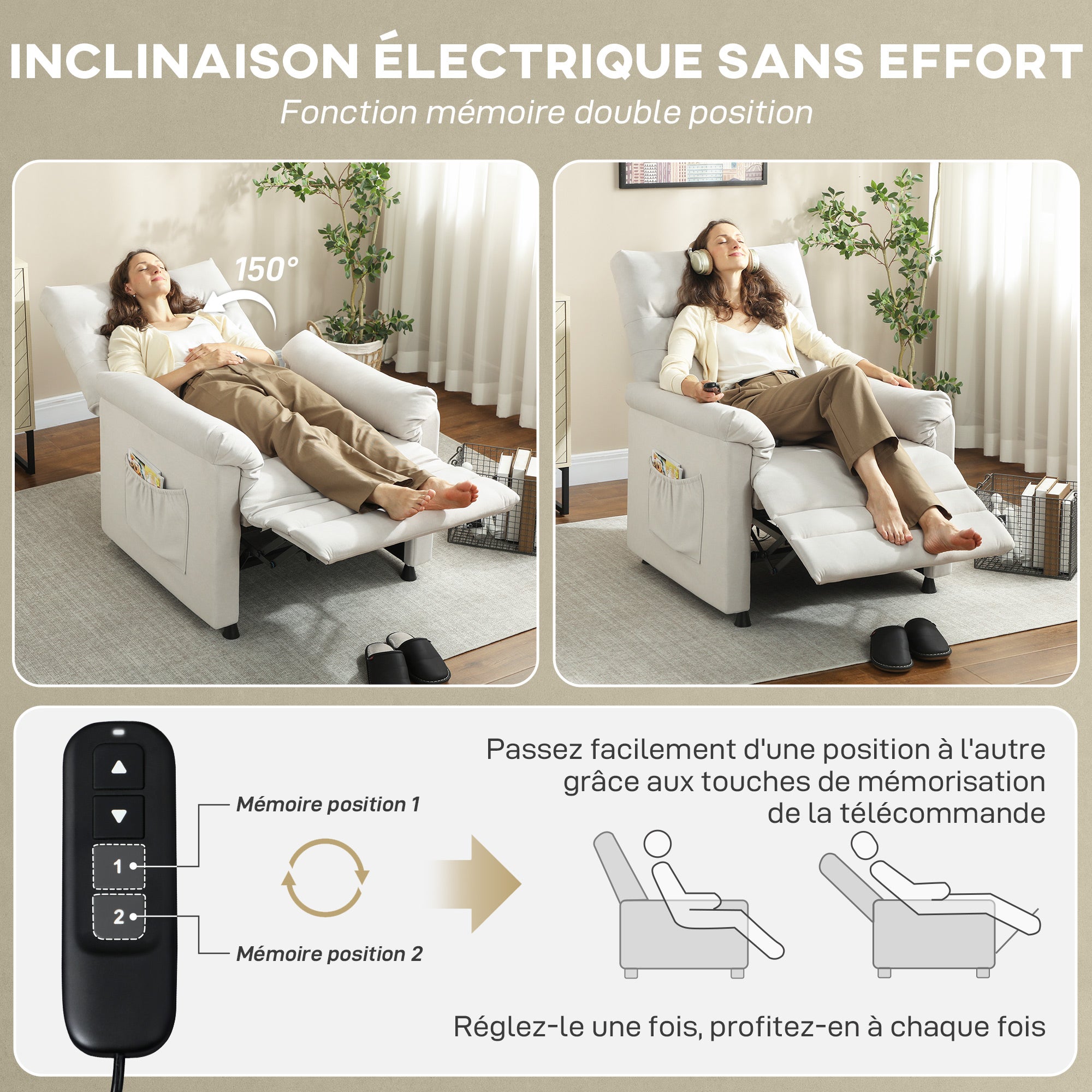 Fauteuil relax électrique velours HOMCOM - 5