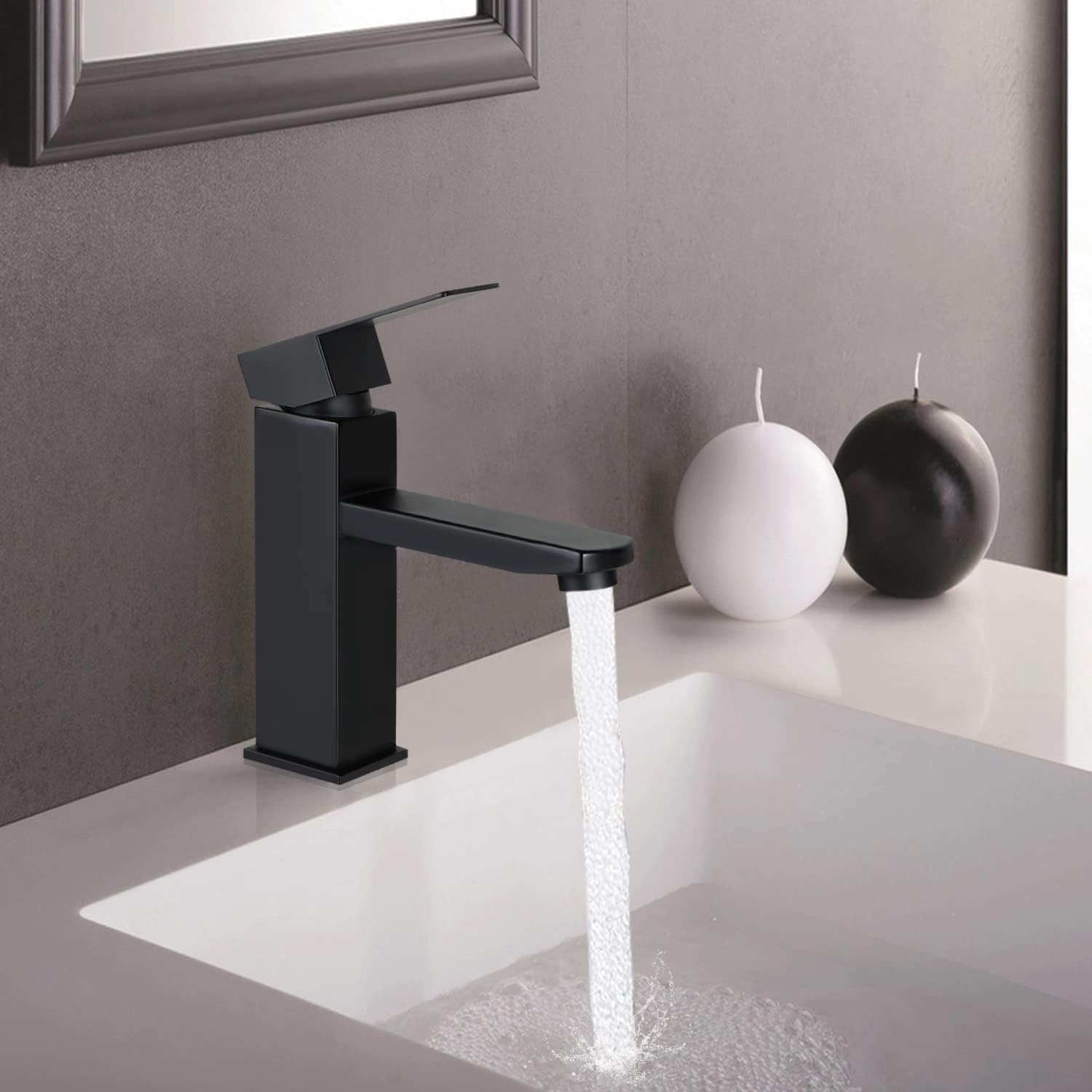ZMH Czarny stalowy kran do umywalki łazienkowej z pojedynczą dźwignią, mieszacz wysokociśnieniowy, ciepła/zimna woda do łazienki