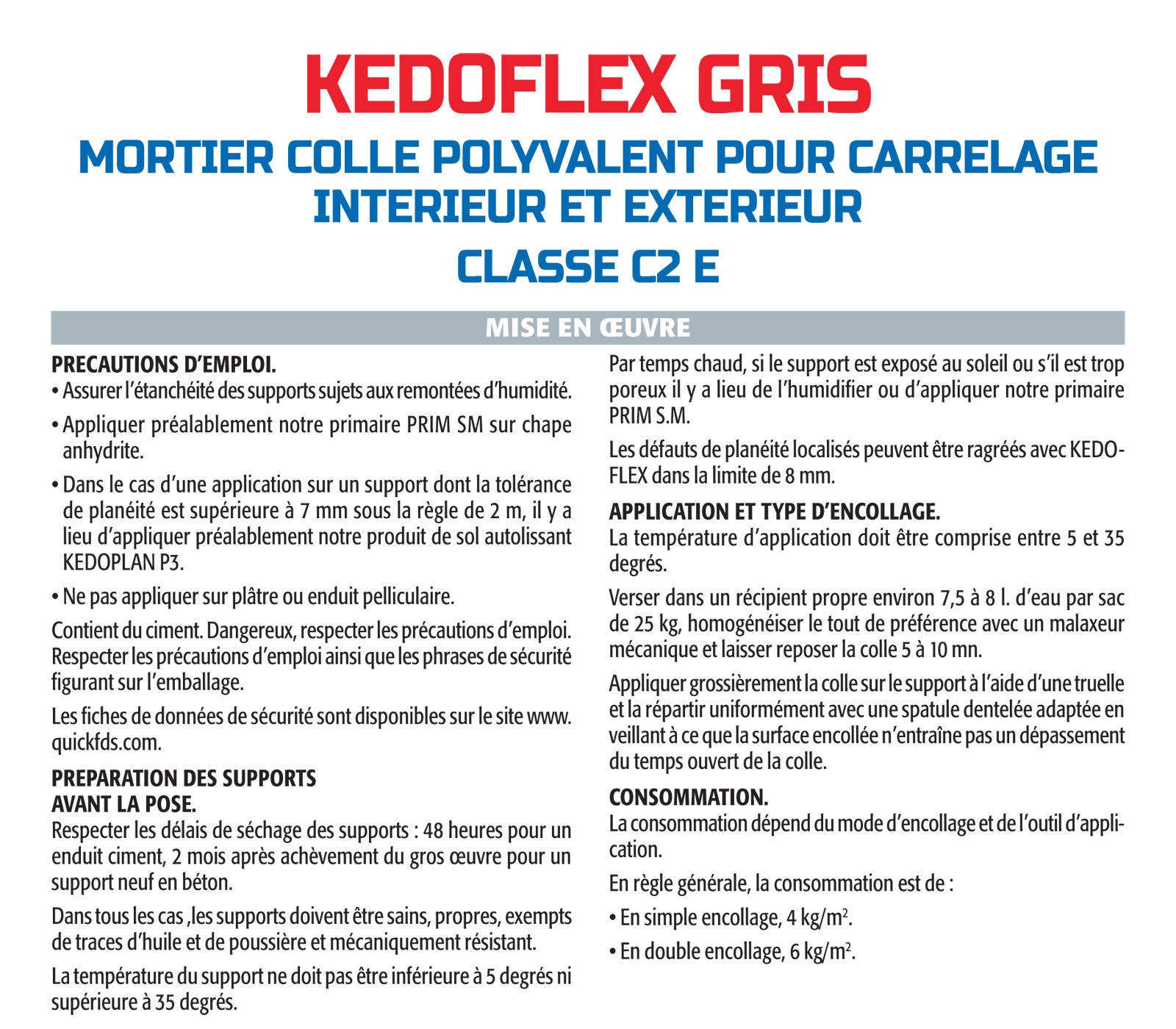Mortier Colle Polyvalent pour Carrelage Kedoflex Gris Semin, Intérieur/Extérieur, sac de 25 kg - 4